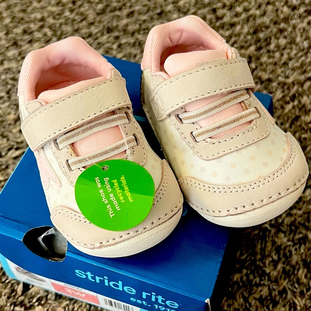 Stride Rite Pink and White Baby Walker Shoes